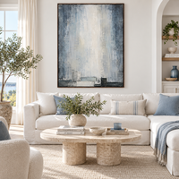 Peinture sur toile abstraite texturée bleu gris de luxe, art mural minimaliste pour la décoration du hall d'hôtel, du bureau, du salon