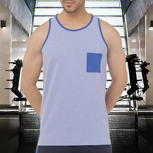 Two-Toned <b>Men's</b> Summer Casual <b>Gym</b> Stringers Breathable Knitted <b>Tank</b> <b>Tops</b> Pocket Fashionable Outerwear Featuring Embroidery Badge - Product Image 2