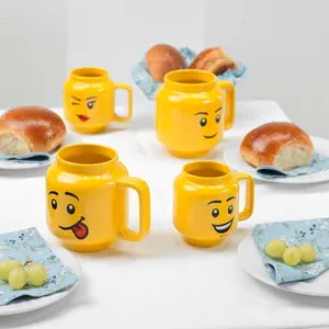 250ml Ceramic Lego Mugs Cute Water Yellow Little Man's Head Mug Smiling Face Cartoon Mug For Friend Kids