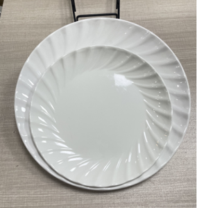 Ensemble d'assiettes pour mariage, vaisselle pour banquet d'hôtel, ensemble d'assiettes plates pour dîner avec motif de fleurs rondes blanches bon marché, ensemble d'assiettes de restaurant personnalisées - Product Image 1