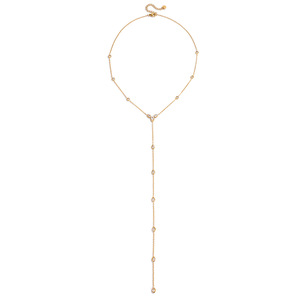 Collar de cadena en Y de acero inoxidable con circonita blanca en forma de lágrima, chapado en oro de 18K, para uso diario, con engaste de bisel multicapa - Product Image 5
