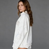 Sweat-shirt décontracté à col montant pour femme, en molleton de coton épais 380 GSM, avec broderie personnalisée