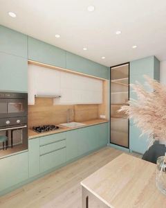 Armoires de style luxueux et élégant tout-en-un, grand espace de villa, four encastré, îlot argenté doré, rangement complet, amélioration du style - Product Image 1