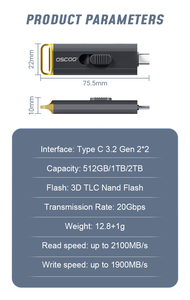 Oscoo mới phát hành SSD <span class=keywords><strong>USB</strong></span> ổ đĩa <span class=keywords><strong>flash</strong></span> tốc độ cao 512GB 1TB 2TB usb3.2 Gen2 * 2 Loại C lưu trữ di động phụ kiện máy tính - Product Image 5
