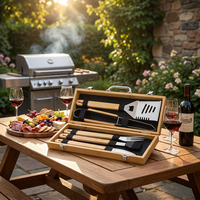 Accessoires de barbecue, manche en bois, 5 pièces, ensemble d'outils de barbecue en acier inoxydable avec spatule de cuisine, pince pour le camping en plein air