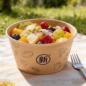 Bol en papier kraft jetable écologique de qualité alimentaire, personnalisable, design rond épais, avec couvercle léger, pour snacks, sushis, <span class=keywords><strong>poke</strong></span>, <span class=keywords><strong>repas</strong></span> - Product Image 4