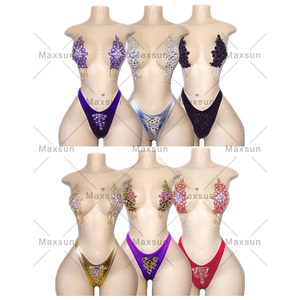 Maxsun esotico abbigliamento da ballo Bikini con nappe <span class=keywords><strong>Costume</strong></span> da ballo con strass <span class=keywords><strong>Costume</strong></span> da ballo esotico per ragazza <span class=keywords><strong>sexy</strong></span> due pezzi da ballo esotico - Product Image 1