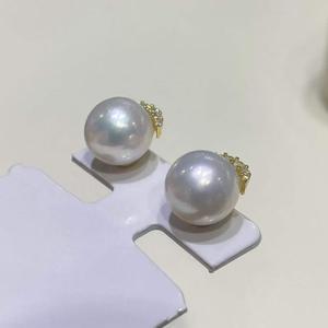 S925 Sterling <b>Silver</b> Eyelash Design Pearl Stud <b>Earrings</b>, 10-11mm Round Pearl, Strong Pink Overtone, Minor Blemish - Product Image 3
