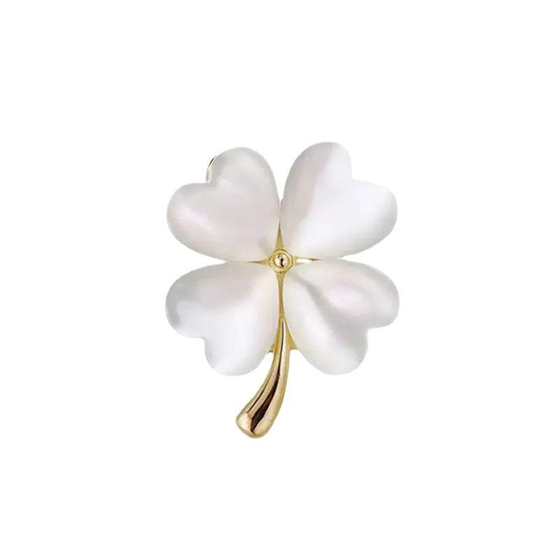 Golden White Cat's Eye Four-Leaf Clover