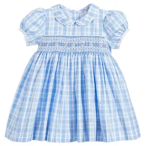 Bebek kız el Smocked işlemeli ekose elbise külot çocuk butik Smocking ile bir çizgi ck doğum günü Smock giysi