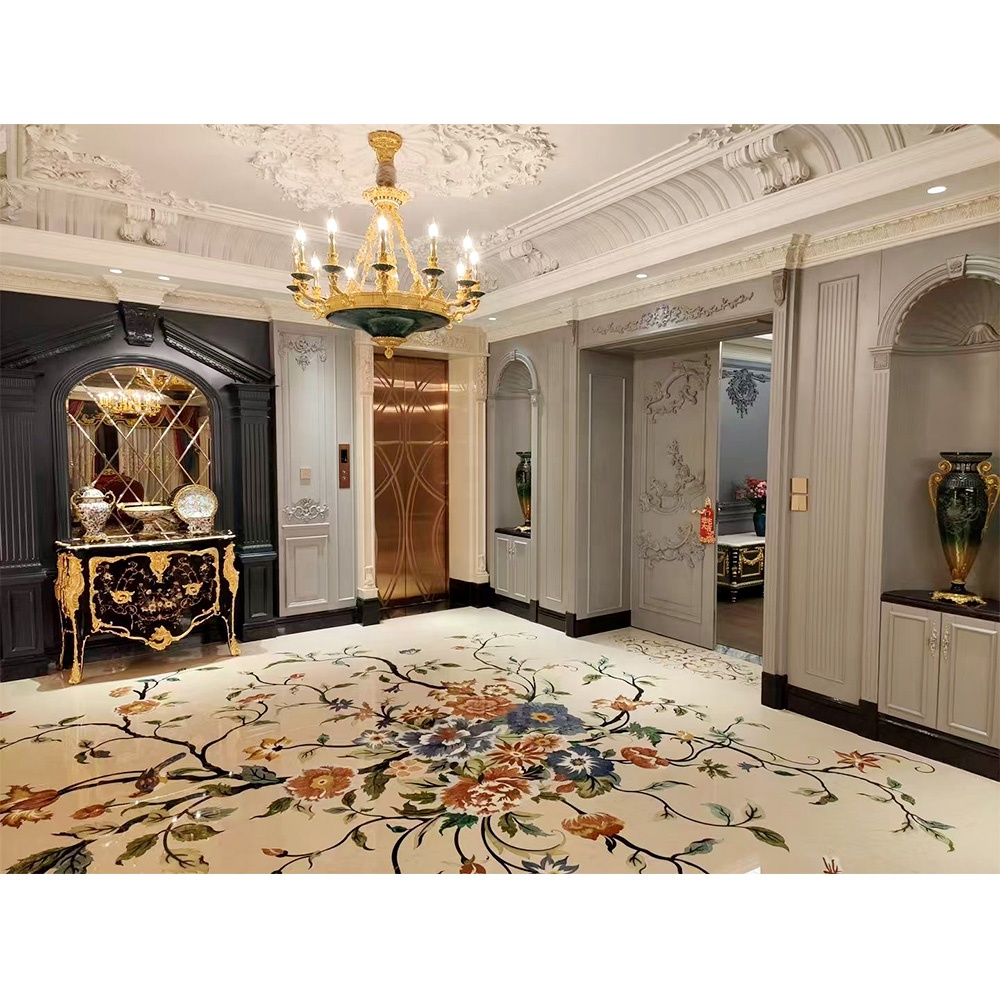 floral mosaic tile bathroom floor