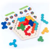 Puzzle Hexagone en Bois - Forme Bloc Tangram Casse-tête Jouet Géométrie  Logique IQ Jeu Montessori Cadeau Éducatif pour Tous Les Âges Défi 