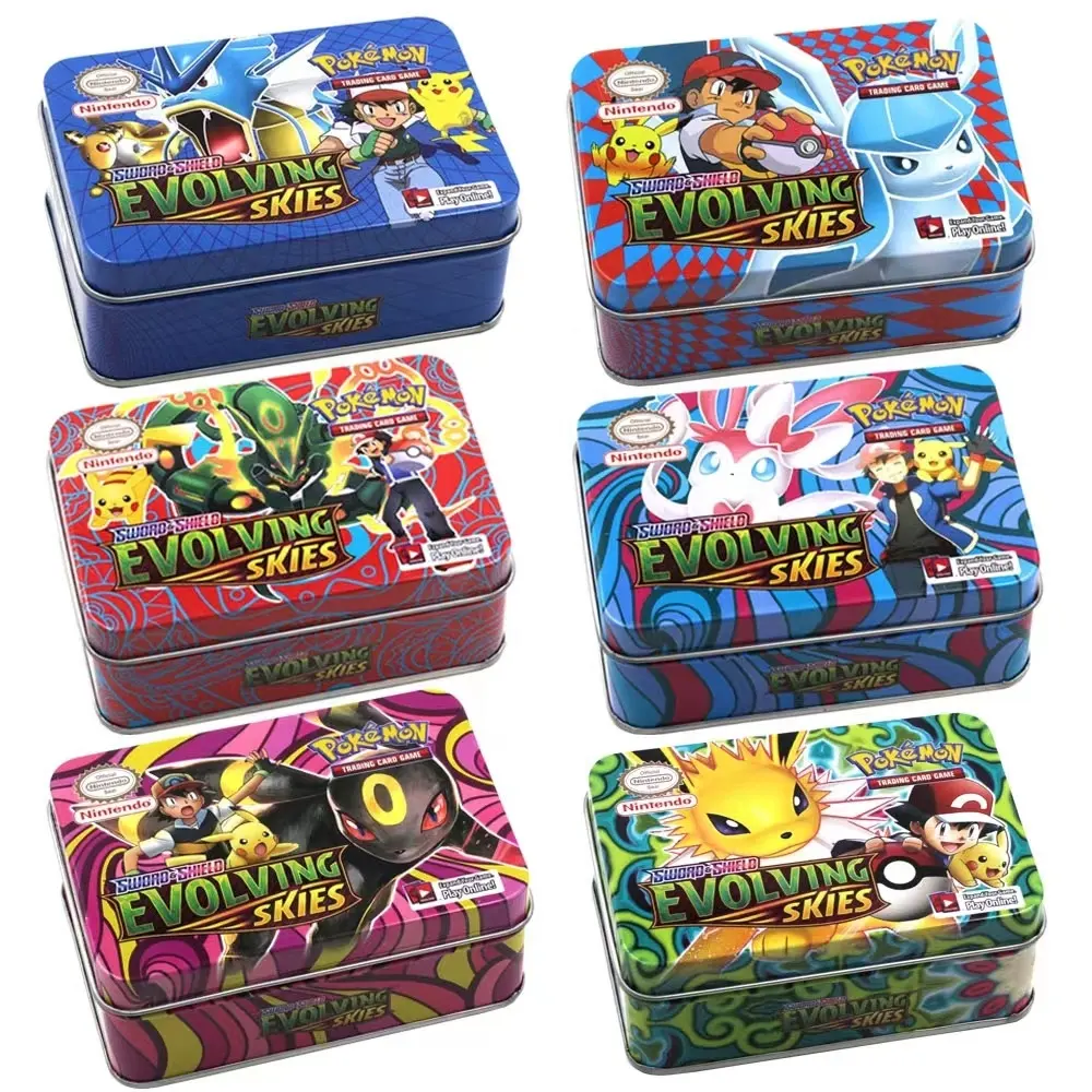 hot pokemon card 40pcs/box English Spanish style pokemon card EVOLVING SKIES iron box packaging