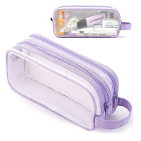 Pochette de maquillage transparente en maille double couche avec fermeture éclair pour pinceaux et crayons – Vente en gros