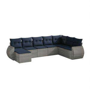 Poly <b>Rattan</b> Garden <b>Sofa</b> Set 8 Seater With Cushions Outdoor Furniture Contemporary Design Gray - Product Image 1
