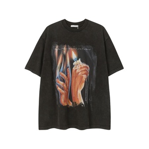 Streetwear Collector's Tee <b>Gothic</b> Prayer Oil Painting Print Enzyme Washed Vintage Finish Regular Fit 100% Cotton Breathable - Product Image 2