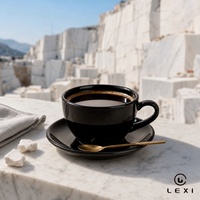 Tasse à café en céramique LEXI à large ouverture pour latte art, avec soucoupe, en porcelaine blanche pure, forme bol, durable, capacité 200-220 ml, design moderne