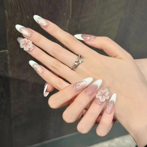 Vente en gros à bas prix, <span class=keywords><strong>Faux</strong></span> <span class=keywords><strong>ongles</strong></span> à presser semi-artisanaux, motif camélia en relief 3D, perle, doux, pressés à la machine - Product Image 6