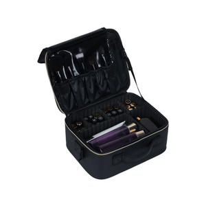 Sac de rangement pour pinceaux de maquillage noir haut de gamme, grande capacité, couleur unie, PVC, poignée souple, fermeture à rabat, étui cosmétique pour usage quotidien - Product Image 2