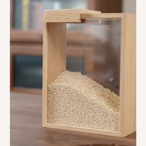 Caja de Almacenamiento de Arroz de Madera, Rectangular, con Tapa Transparente, a Prueba de Humedad, Contenedor de Granos para Cocina - Product Image 1
