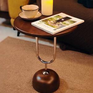 Mesa de centro redonda de madera con patas metálicas en forma de U, móvil, para sala de estar pequeña o uso en balcón - Product Image 5