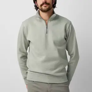High Quality Quarter Zip Pullover Sweatshirts Men Custom Logo Heavyweight Cotton Fleece Half Zip Hoodies Men Jumper