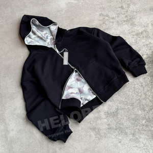 Felpa con Cappuccio Personalizzata con Stampa Integrale in Cotone Pesante 480gsm, Stile Vintage Streetwear, Camouflage Reversibile con Zip per <span class=keywords><strong>Uomo</strong></span> - Product Image 2