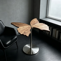 Mesa Auxiliar Creativa con Forma de Mariposa, Tablero de Madera, Base de Acero Inoxidable, Mesa Decorativa para Sala de Estar, Dormitorio, Esquina del Hogar