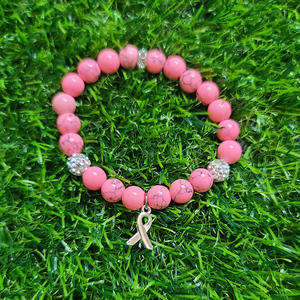 BR0502 Custom Argilla Polimerica Heishi Disco Bordato il Braccialetto con il fascino Perline di Pietra In Rilievo di Consapevolezza Del <span class=keywords><strong>Cancro</strong></span> Al Seno Braccialetto - Product Image 3