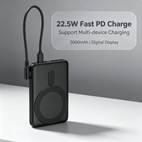 Banco de Energía Inalámbrico Magnético de 5000 mAh con Cable Tipo C Integrado, Carga Rápida PD de 22.5 W, Pantalla LED, Cargador Portátil