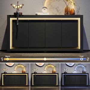 Credenza Moderna per Cucina con Luci LED, Stazione di Ricarica e Vano Portaoggetti, Mobile Buffet per Caffetteria e Cucina - Product Image 2