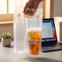 Sachets de boissons recyclables à poignée transparente (Whisky, Tequila, Vin, Soda) – Pochettes en plastique refermables avec valve de dégazage personnalisable
