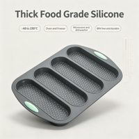 Moule à pain français en silicone, 4 cavités, plaque de cuisson pour baguette avec trous d'aération, réutilisable, compatible four et lave-vaisselle, outil de fabrication de pain