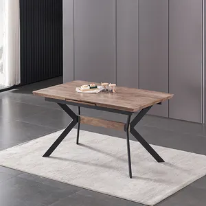 Современный обеденный стол, деревянный выдвижной столовый стол и стул, мебель для дома, деревянный обеденный стол, 8 мест, МДФ + металл