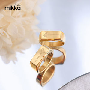 Bague lisse en acier inoxydable avec impression de fleur gravée, accessoires de mode pour femmes - Product Image 4