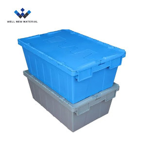 600*400*335mm Nested Stack Box Tote Box Attached Lid Container