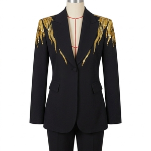 Ensemble tailleur pantalon <span class=keywords><strong>noir</strong></span> 2 pièces pour femme – <span class=keywords><strong>Blazer</strong></span> <span class=keywords><strong>et</strong></span> pantalon formels élégants pour le bureau – Tenue professionnelle respirante <span class=keywords><strong>et</strong></span> infroissable - Product Image 1