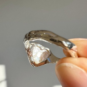 <b>925</b> Sterling <b>Silver</b> Women's Heart Gemstone <b>Ring</b> with Natural Stone and South Sea Mabe Pearl Stackable Design - Product Image 3