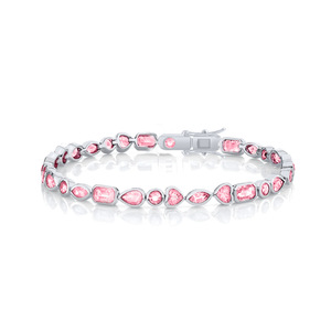 PUXIN latón Esmeralda Rosa color circonita cúbica Baguette corazón piedra preciosa tenis pulsera para mujer joyería de moda - Product Image 4