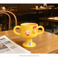 Tasse trophée en céramique artisanale avec double poignée, design médaille Kawaii, compatible micro-ondes et lave-vaisselle, cadeau créatif pour le bureau