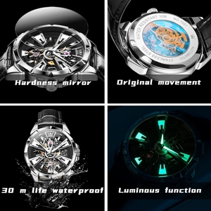 Envío Directo del Reloj de Hombre 7051 de Moda, Correa de Cuero de 20 mm, Resistente al Agua, Luminoso HD, Mecánico Automático Hangzhou - Product Image 6