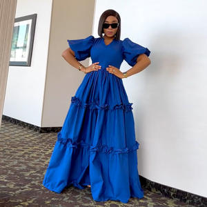 Personalizzazione estiva taglie forti scollo a V manica corta sbuffa svasatura svasata a linea torta Maxi <span class=keywords><strong>abito</strong></span> da donna - Product Image 3