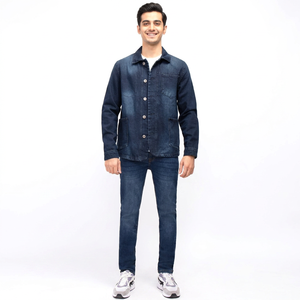 Veste en jean décontractée noire pour homme en coton délavé, nouvelle collection 2026, vente en gros - Product Image 1