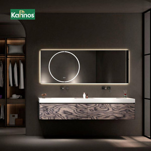 Modern <b>LED</b> <b>Lighted</b> Square Mirror Cabinet with Dual Sink Wall-Mounted Floating Bathroom Vanity Solid Wood Construction - Product Image 1