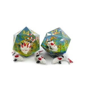 Dés en résine violets de poisson personnalisés en gros dés D20 simples de super taille 50mm