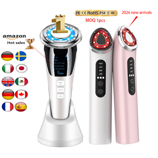 Face Lifting Machine Microcurrent Skin Tightening Beauty Device Hot Compress Sonic Vibration Facial Massager for Women