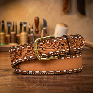 Ceinture unisexe haut de gamme en cuir de vache véritable marron, style vintage décontracté, avec boucle en acier imprimée tête de mort, respirante, tendance et personnalisable - Product Image 1