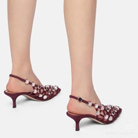 Chaussures de mariée à enfiler en daim imprimé, talon aiguille, rivets miroir, bout pointu ajouré, légères, été 2025, nouvelles chaussures individuelles