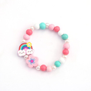 Arco Iris bohemio cuentas de madera encanto pulsera rodio plateado para niños niñ<span class=keywords><strong>as</strong></span> niños como fiesta boda o regalo - Product Image 1