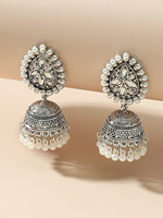 Boucles d'oreilles Jhumka indiennes plaquées or, en alliage, avec perles, strass, pompon rouge et clochettes, style bohème ethnique, bijoux pour femmes